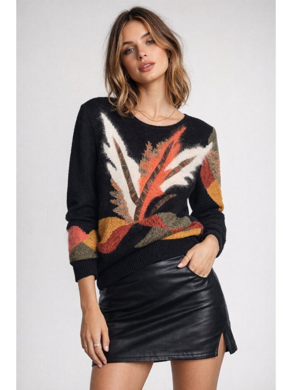 Lara Farrante Multi Media Leaf Motif Vintage Sweater M